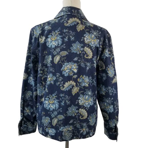 La Chemise Blue Tan Yellow Floral Jeans Style Jacket Shacket Vintage USA Medium - Picture 3 of 5